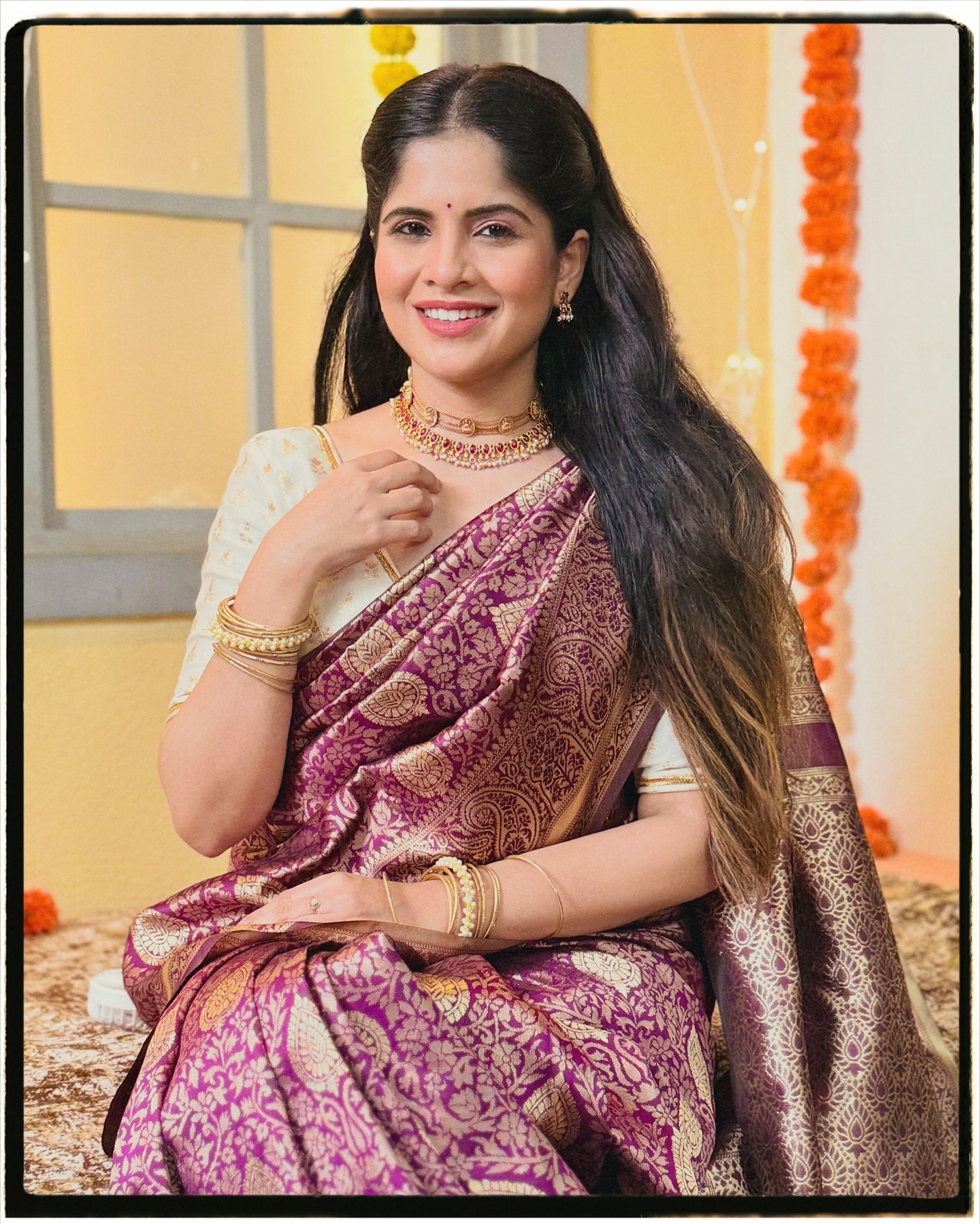 Amruta Deshmukh Purple Banarasi Saree Look