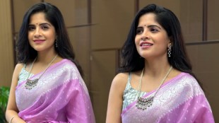 Amruta Deshmukh Purple Banarasi Saree Look