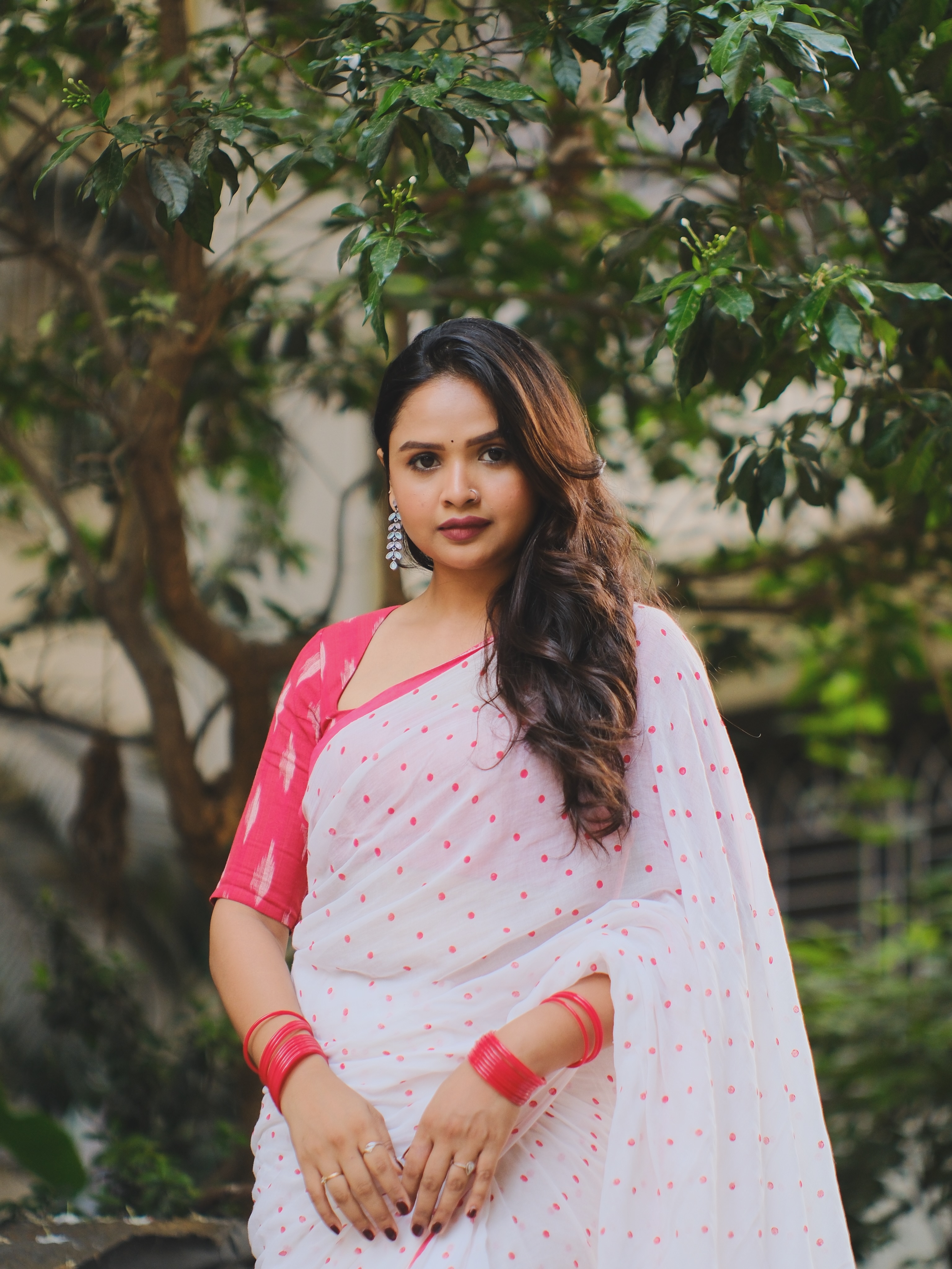 Apurva Gore White Polka Dots Saree Look