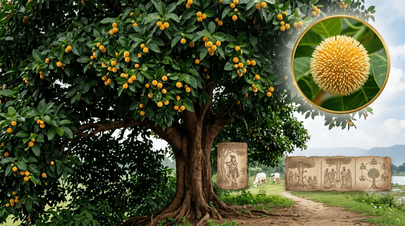 Cadamba Tree with yellow flowers | Krishna standing under Cadamba tree in Vrindavan | कदंब वृक्ष आणि श्रीकृष्णाच्या बाललीला | कदंब फुलांचे धार्मिक व वैज्ञानिक महत्त्व
