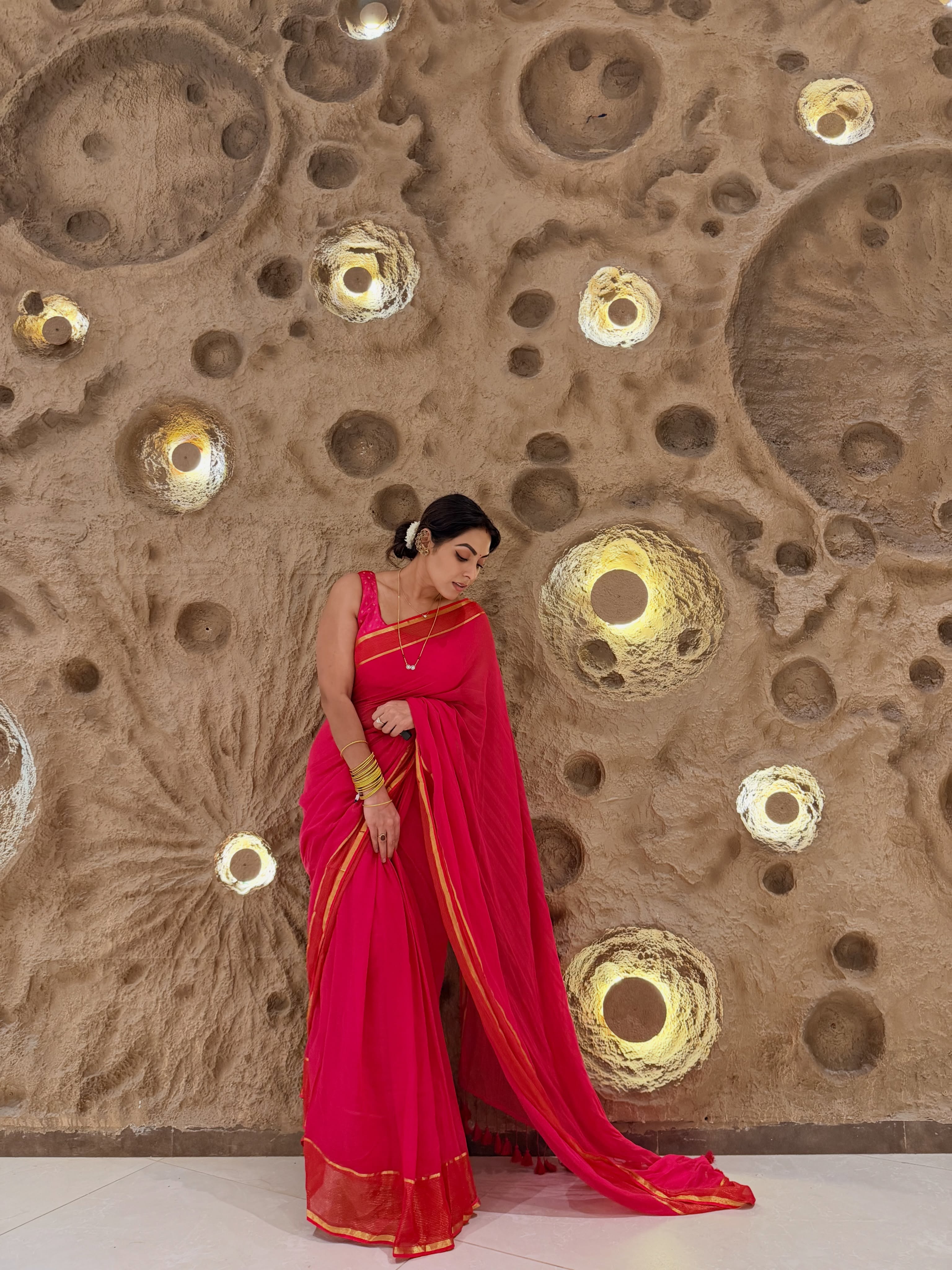 Kajal Kate Kadam Red Saree Look