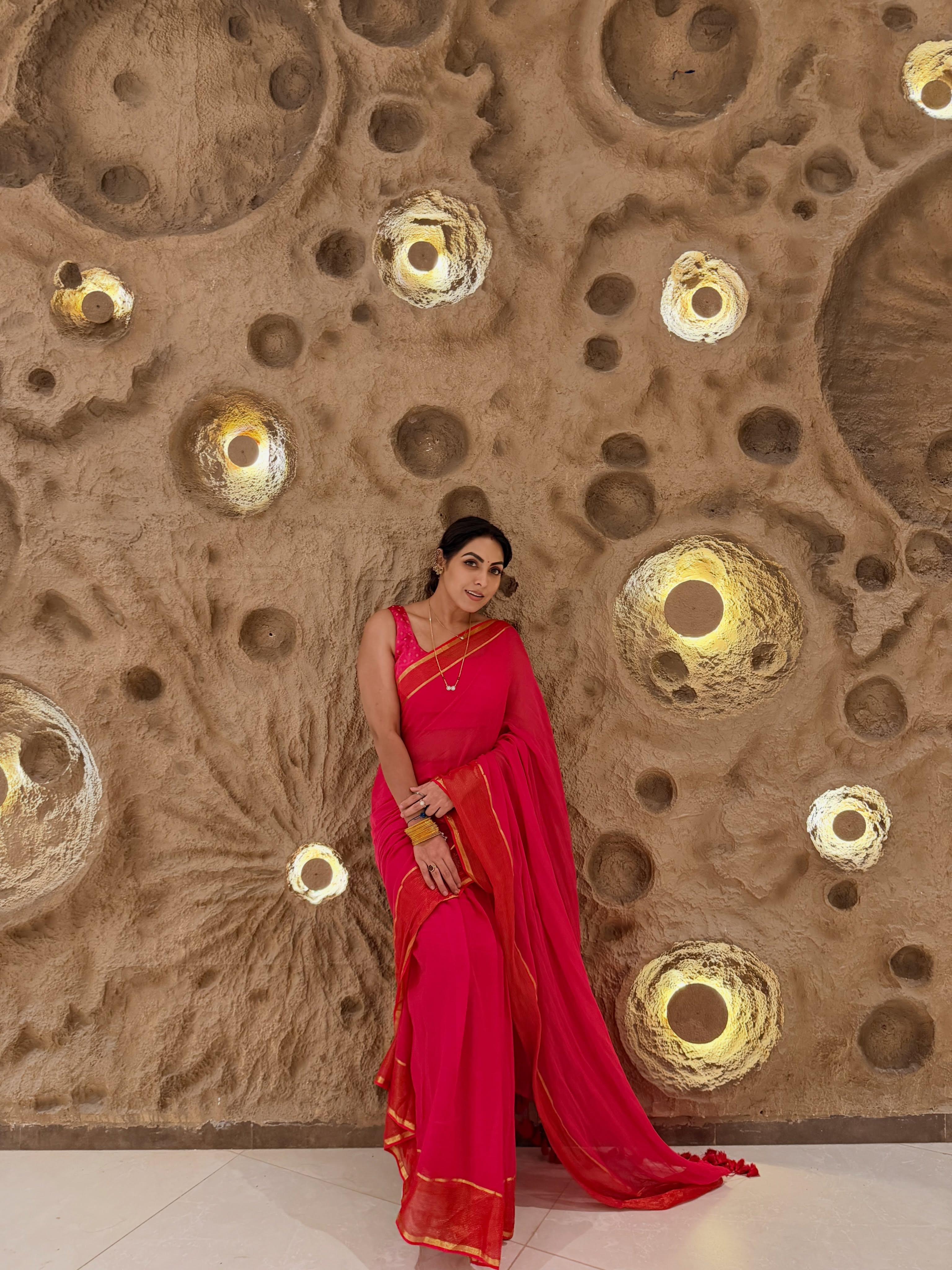 Kajal Kate Kadam Red Saree Look