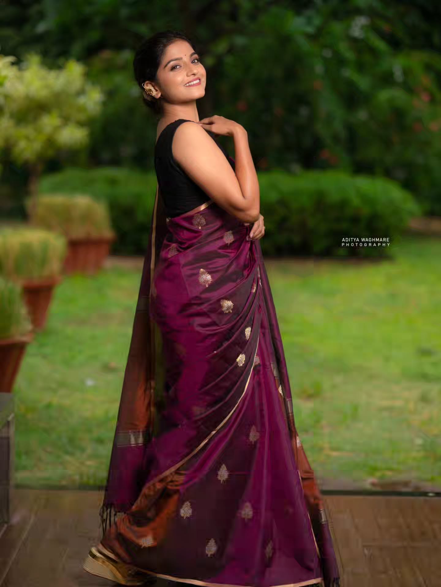 Komal Kumbhar Purple Saree Look