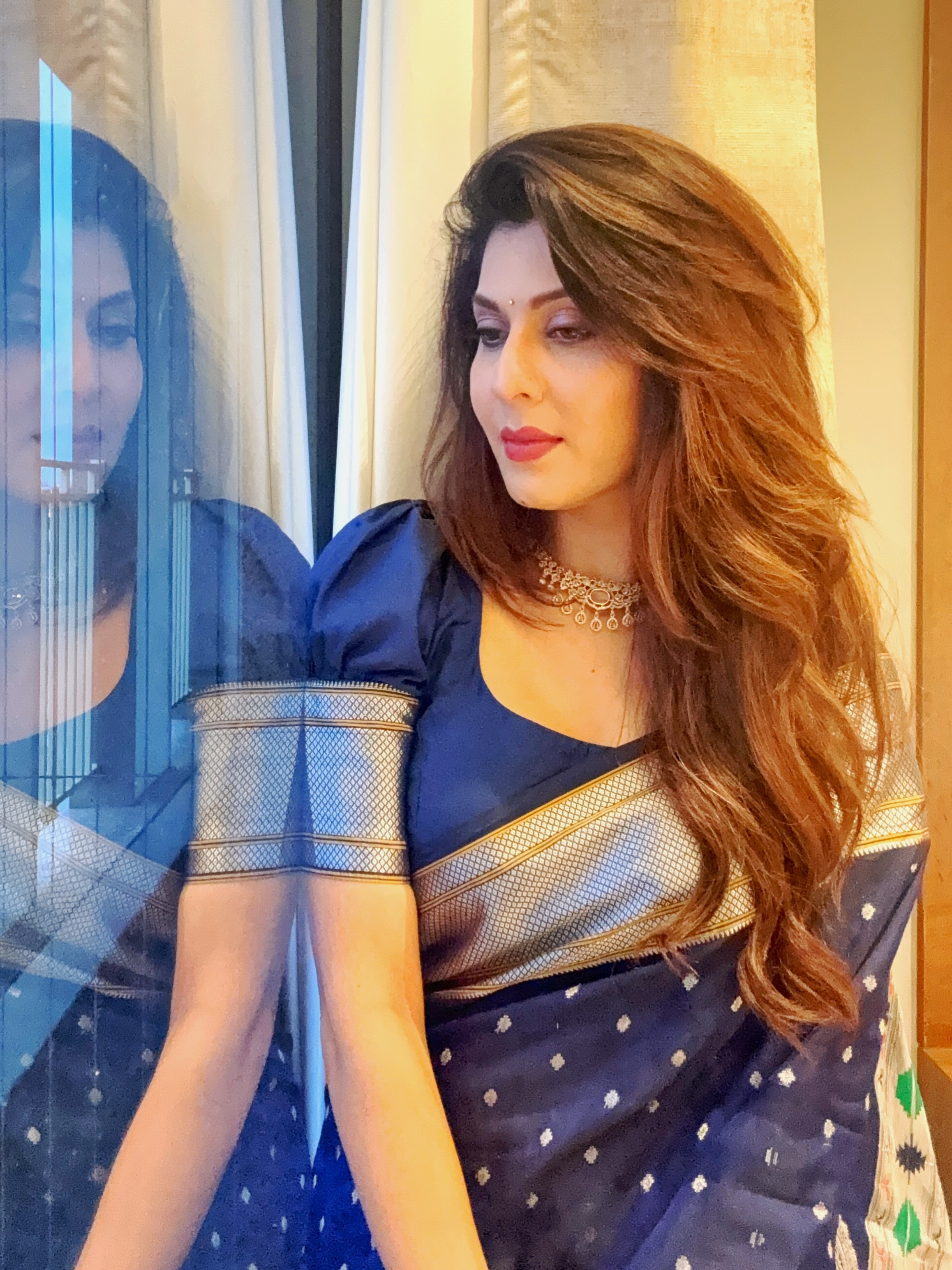 Maadhavi Nemkar Blue Paithani Saree Look