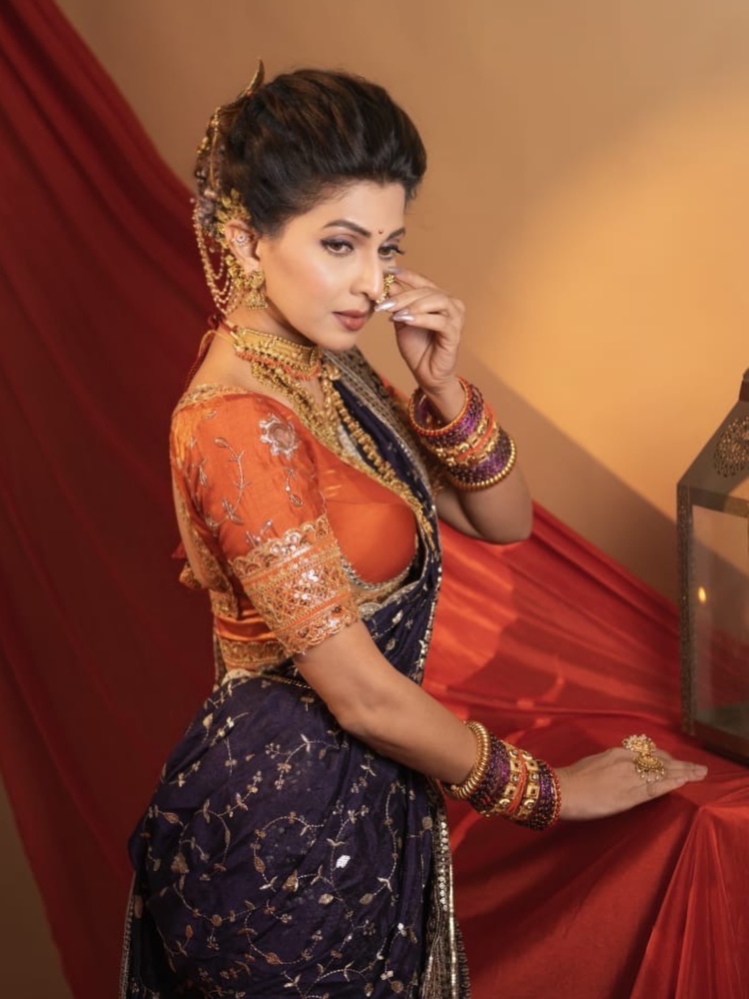 Maadhavi Nemkar Purple Nauvari Saree Look