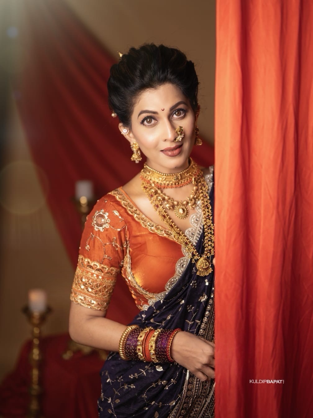 Maadhavi Nemkar Purple Nauvari Saree Look