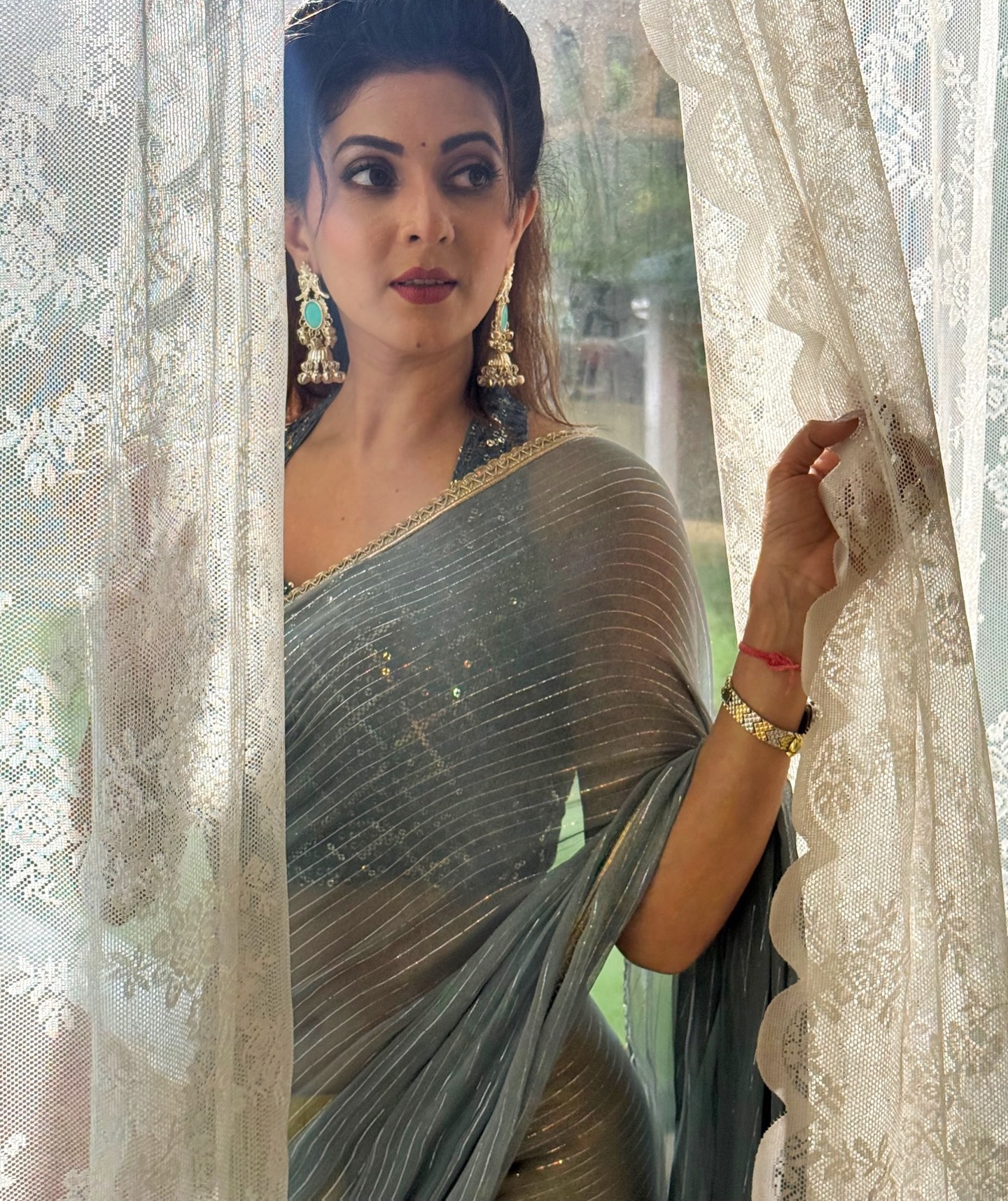 Maadhavi Nemkar Purple Nauvari Saree Look