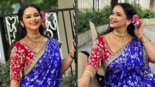 Madhura Joshi Blue Designer Nauvari Saree Look