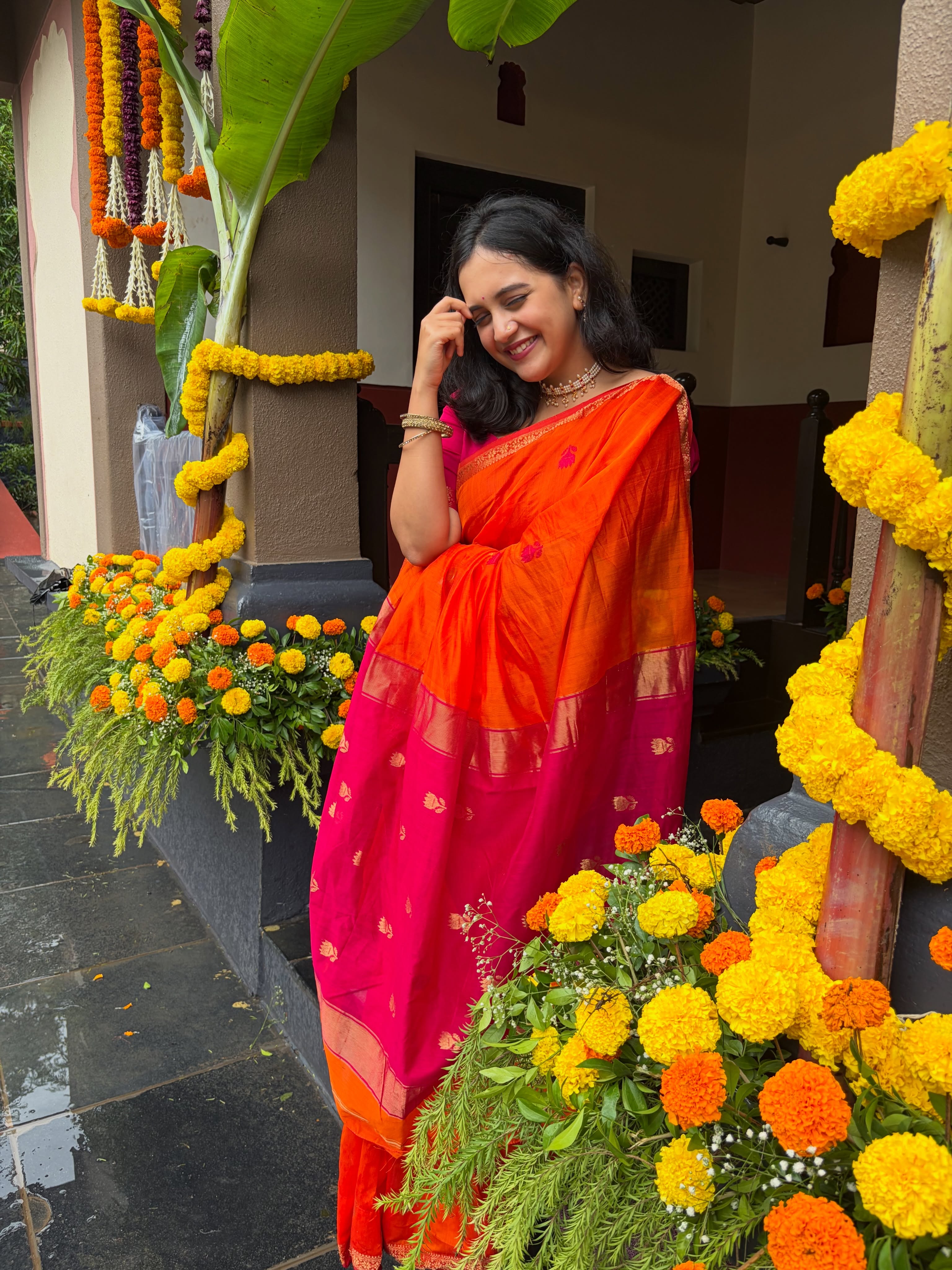 Neha Naik Orange Saree Look