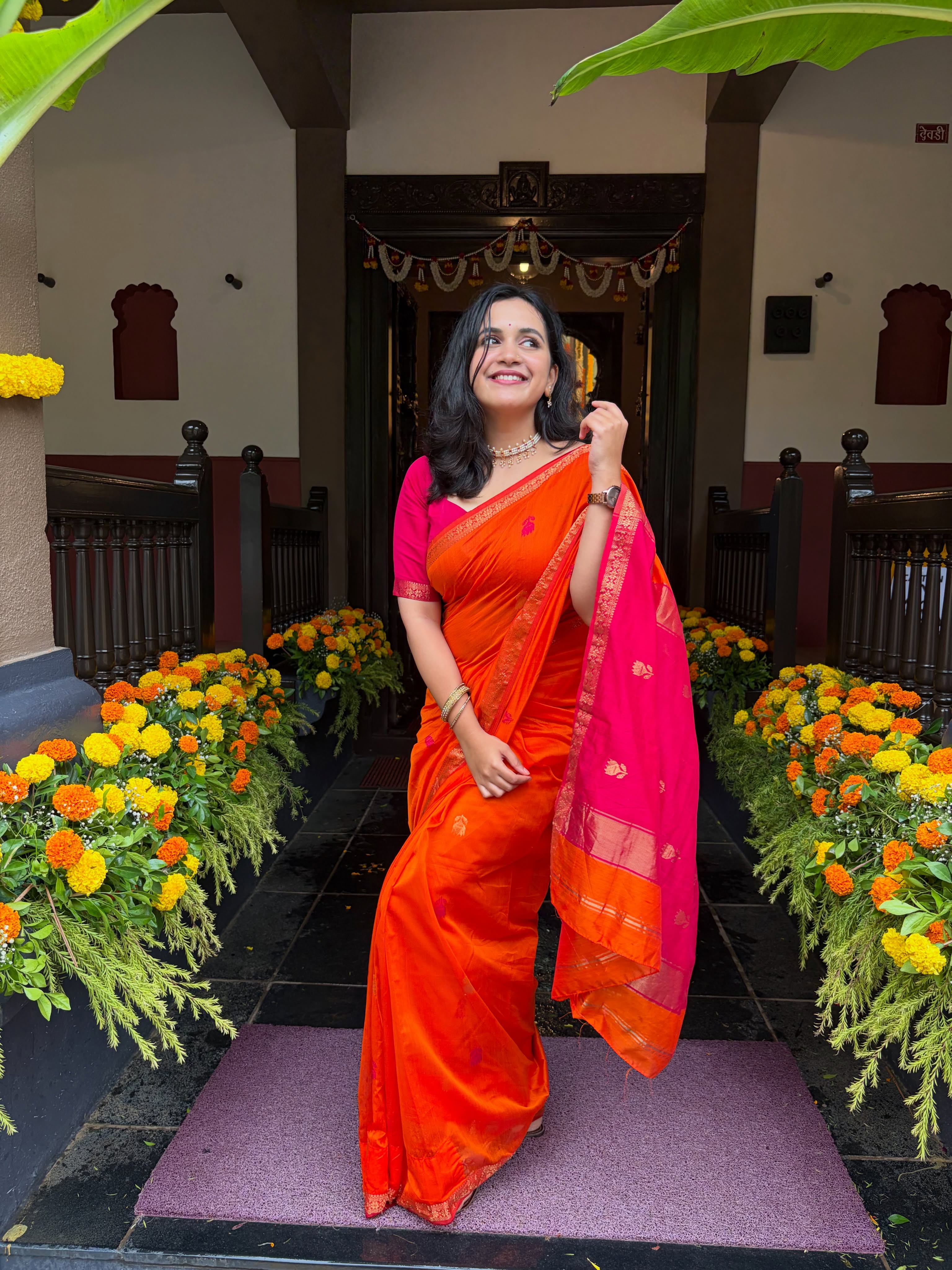 Neha Naik Orange Saree Look