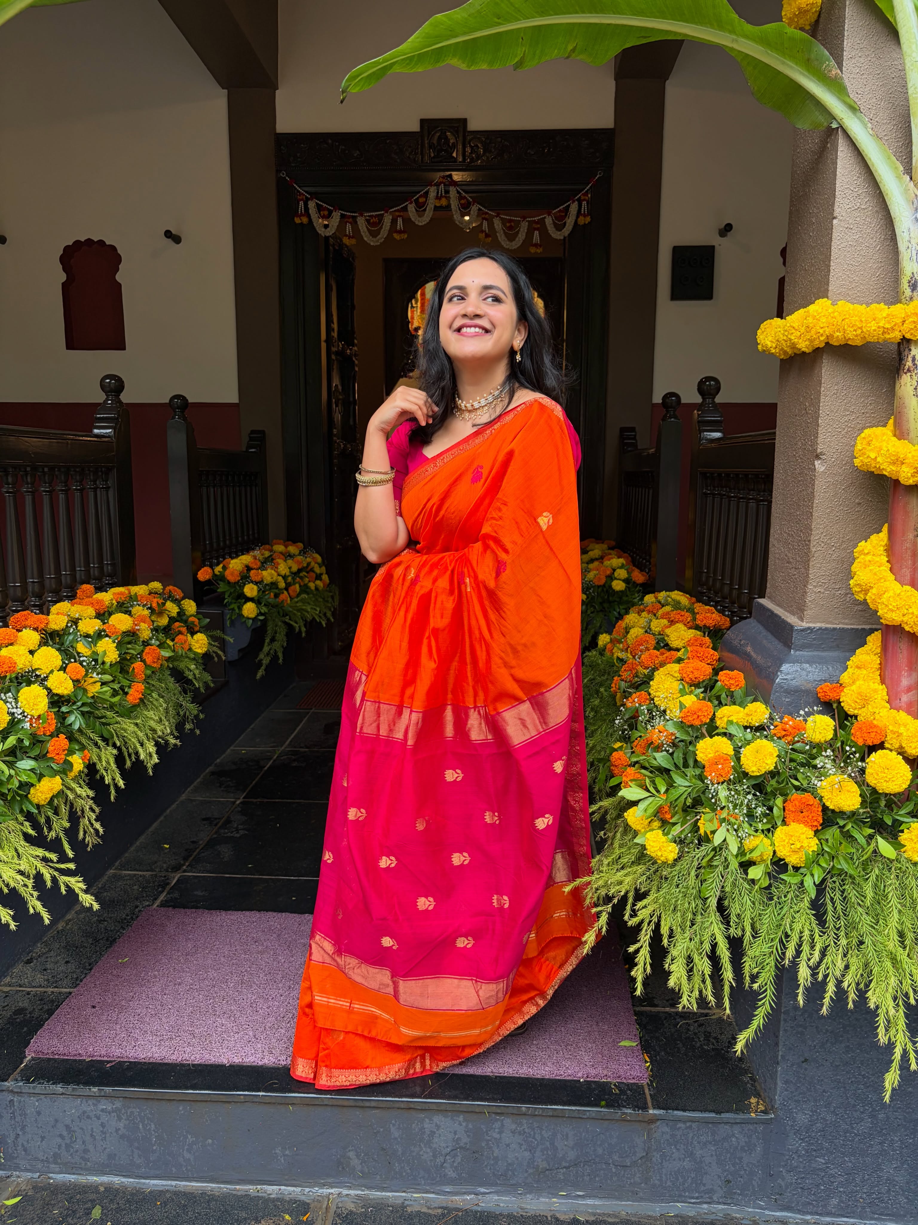 Neha Naik Orange Saree Look