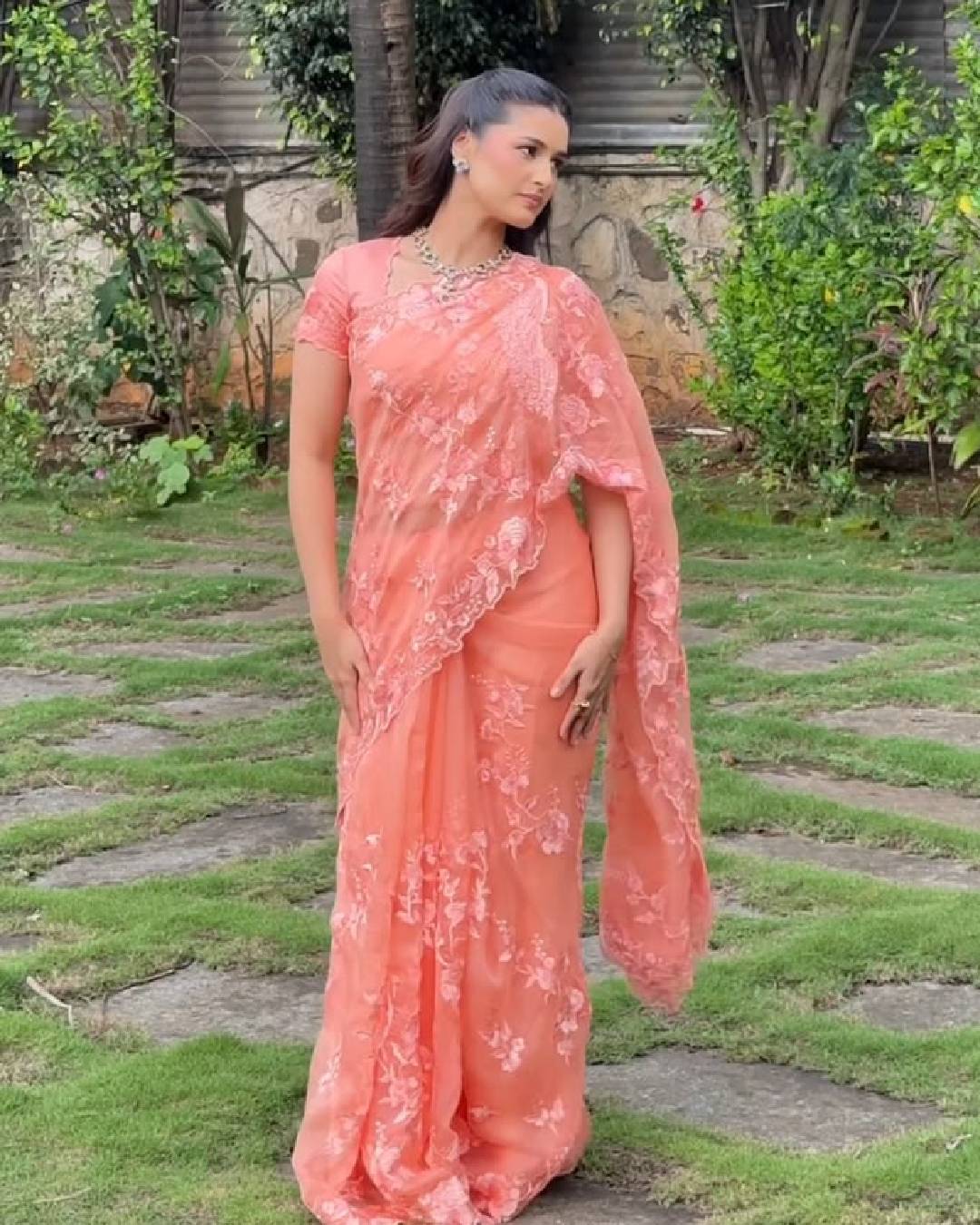 Vaishnavi Mahadik peach saree look