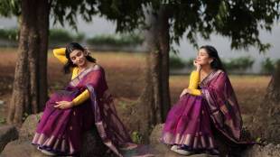 Shivani Mundhekar purple saree photoshoot