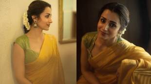 Trisha Krishnan yellow saree look