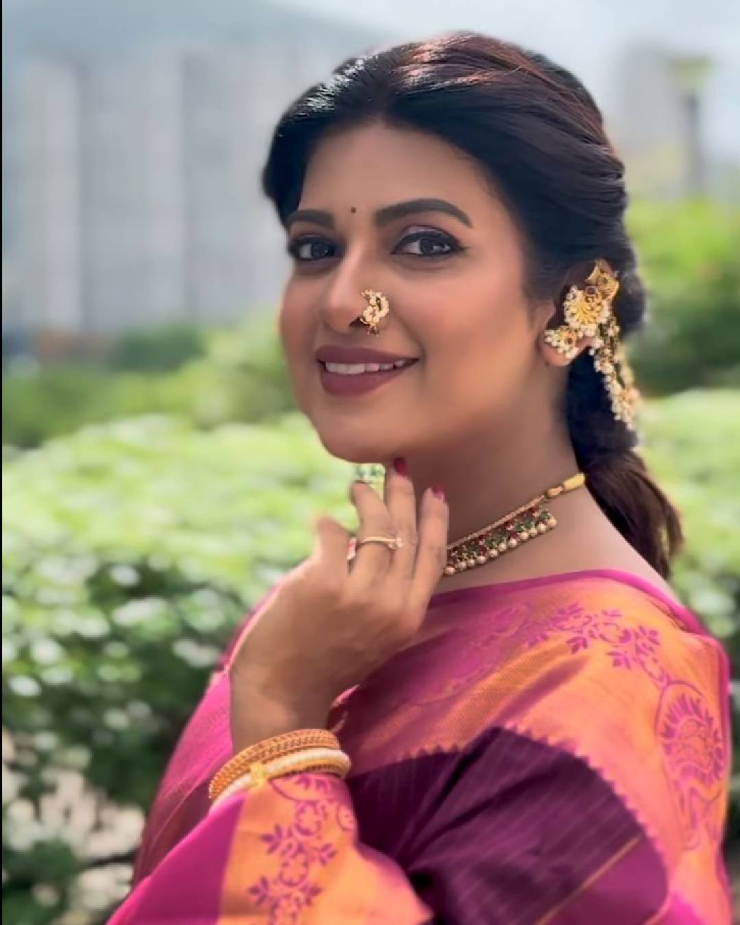Dhanashree Kadgaonkar in purple saree
