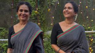 Aishwarya Narkar grey saree look