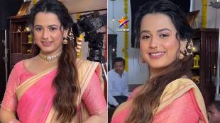 Prajakta Gaikwad pink saree look