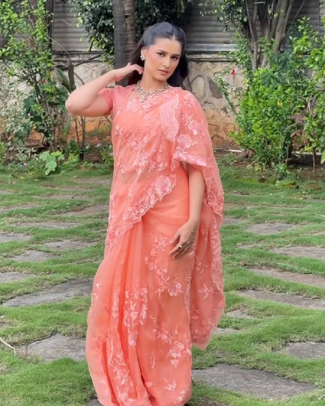 Vaishnavi Mahadik peach saree look