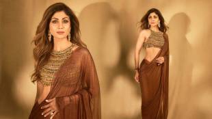 Shilpa Shetty brown saree look