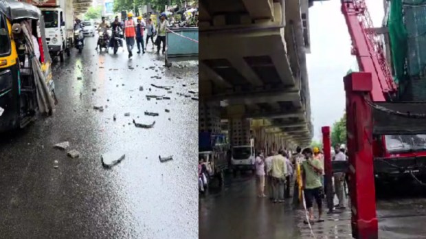 Mira Road metro construction stone falls on school vehicle | Dahisar Mira Bhayander metro line accident | MMRDA metro site safety negligence Thane district | Mira Bhayander school bus accident update