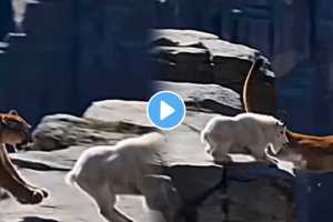 Goat Outsmarts Chasing Lion in a Dramatic Escape