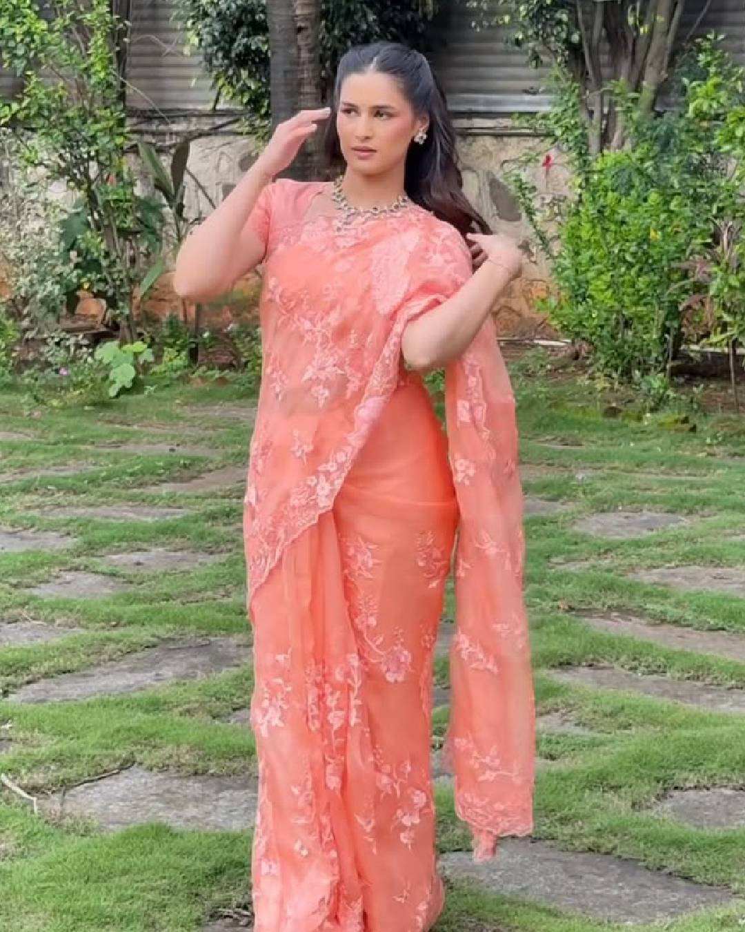 Vaishnavi Mahadik peach saree look
