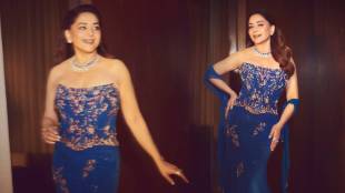 Madhuri Dixit off shoulder blue gown look