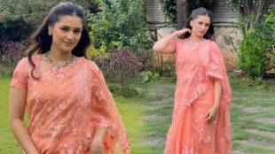 Vaishnavi Mahadik peach saree look