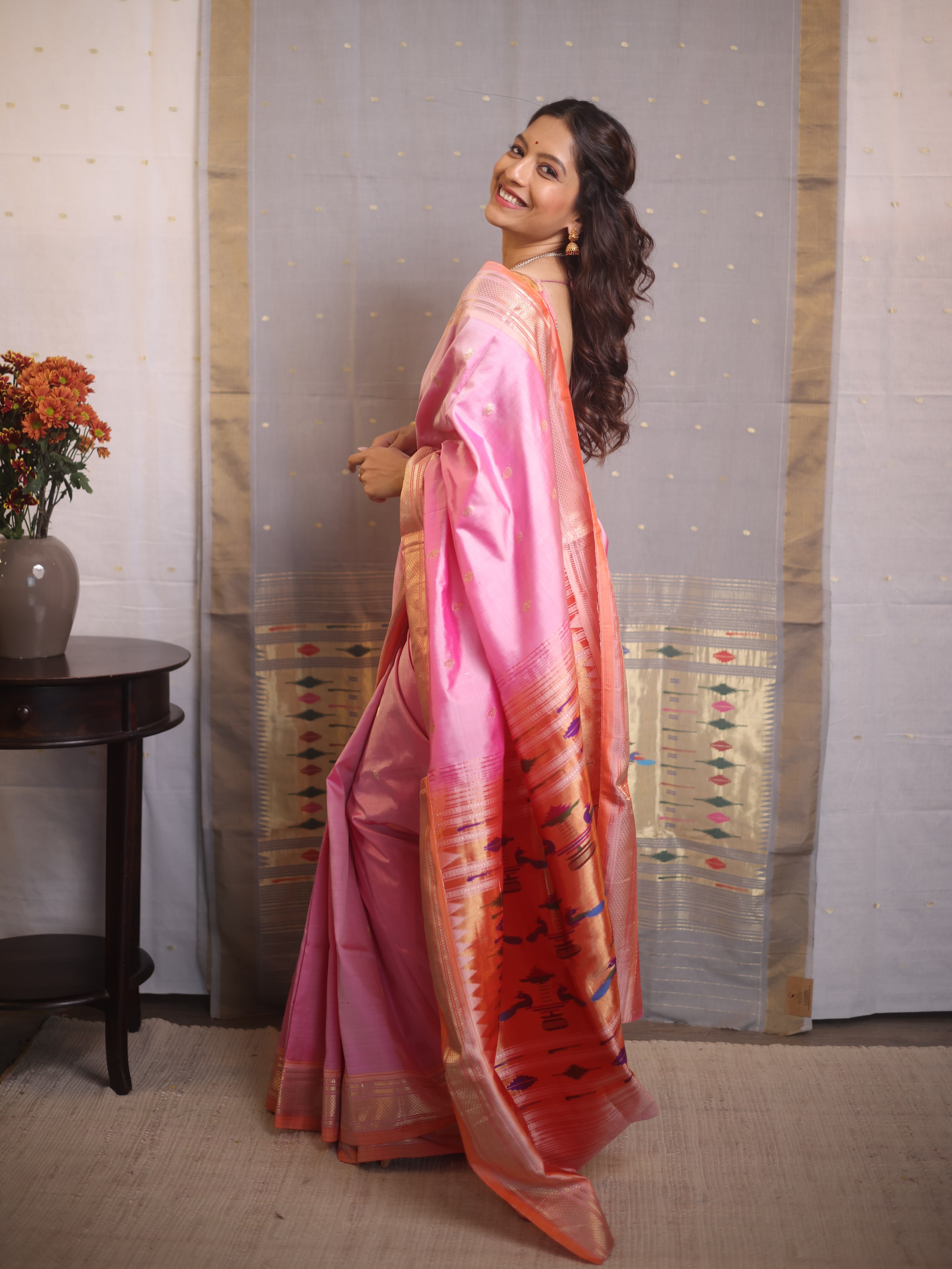 Sharvari Kulkarni Borkar Pink Paithani Saree Look