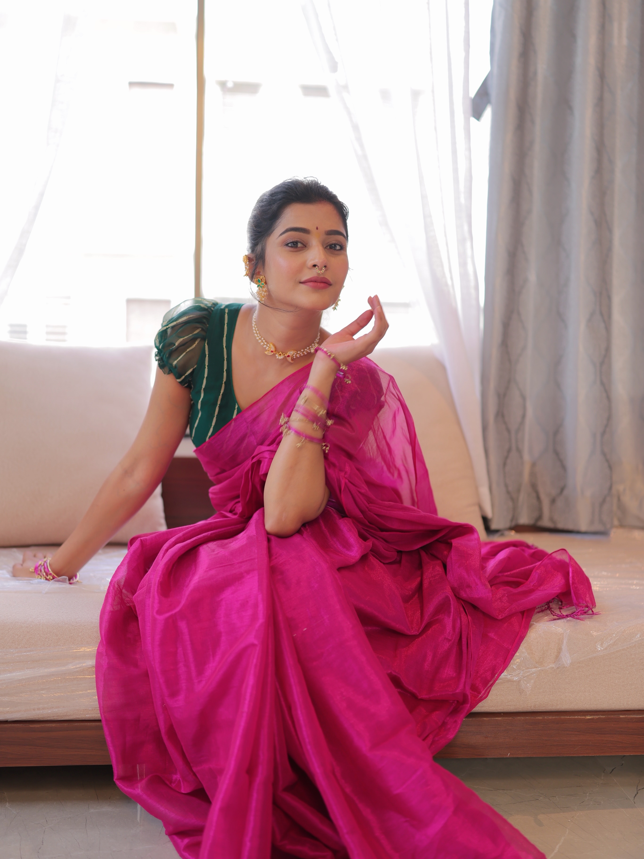 Shivani Mundhekar Pink Saree Look