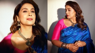 Sonali Kulkarni Blue Saree Look