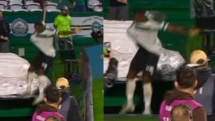 Coritiba defender Jacy falls into stadium tunnel during goal celebration
