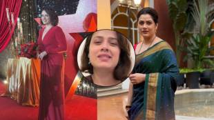 marathi actress national crush girija oak new look with short hair and red one piece look