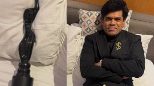 Siddharth Jadhav winning Best Supporting Actor trophy for Aata Thambaych Nay at Filmfare Awards Marathi 2026