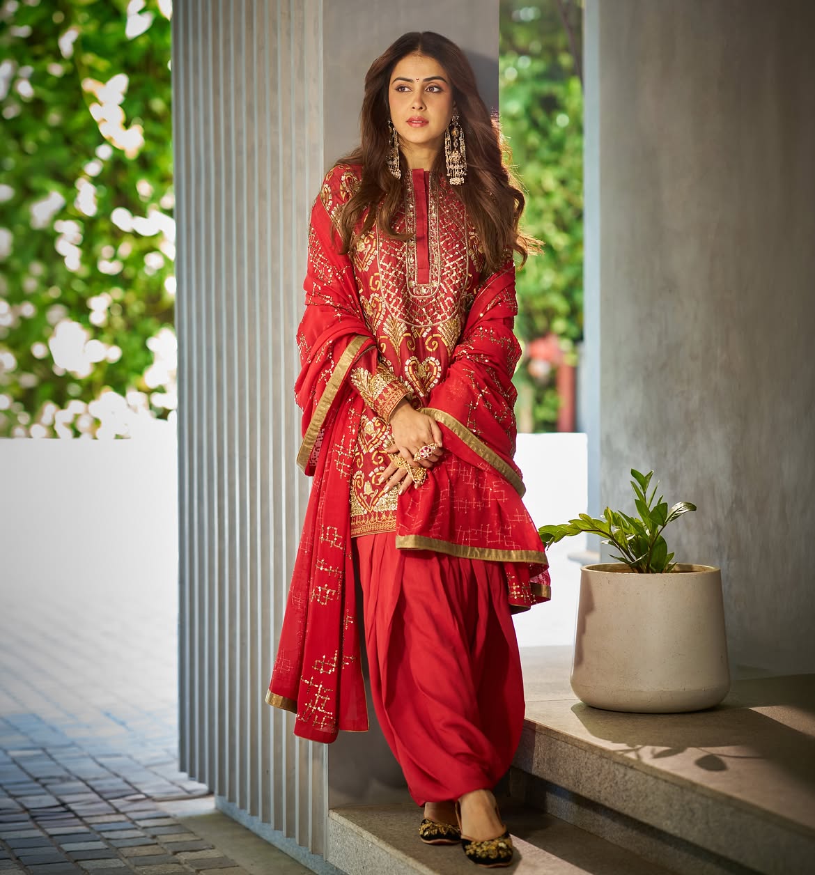 Genelia Deshmukh traditional red dress look