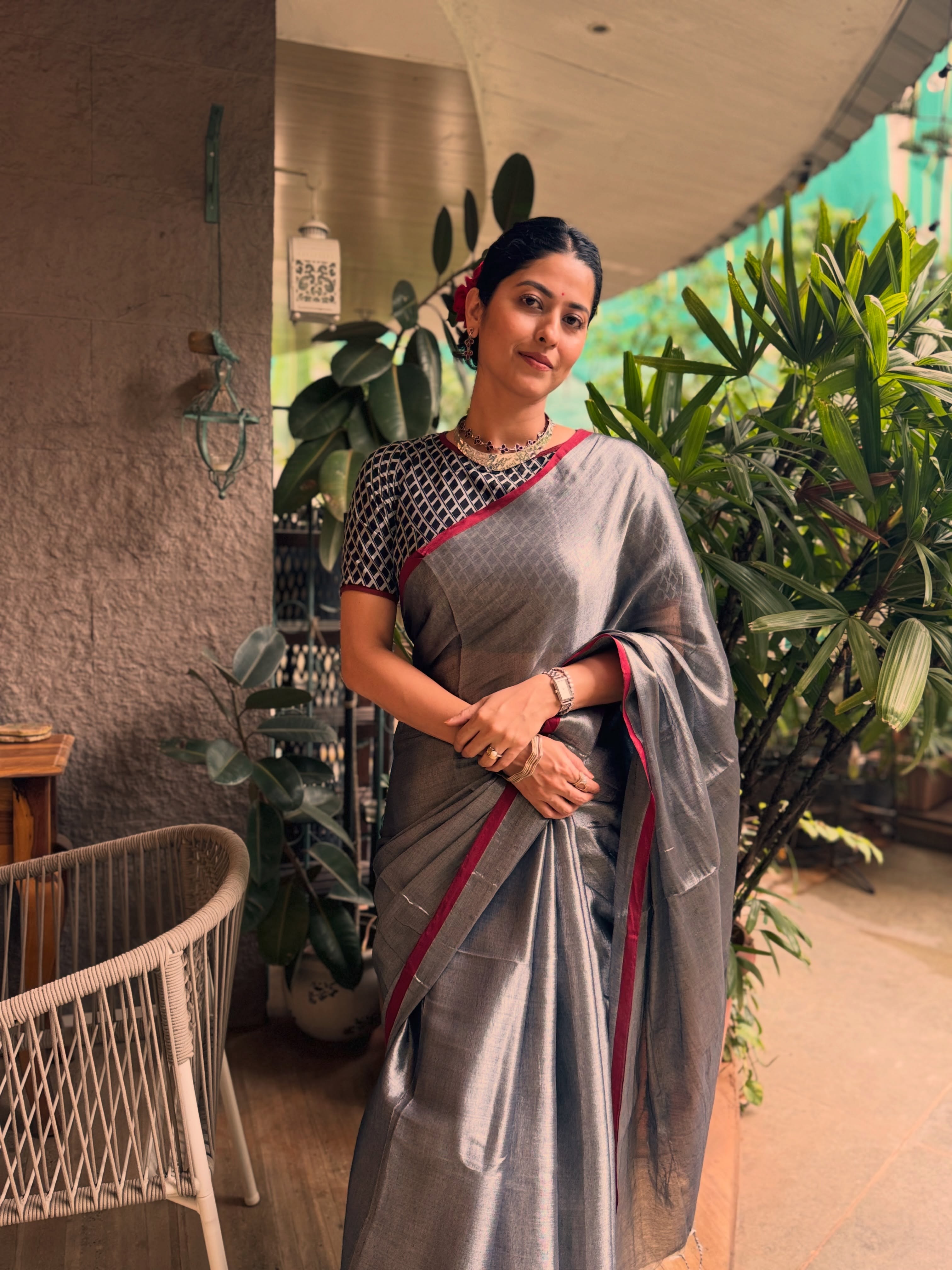 Abhidnya Bhave Grey Saree Look