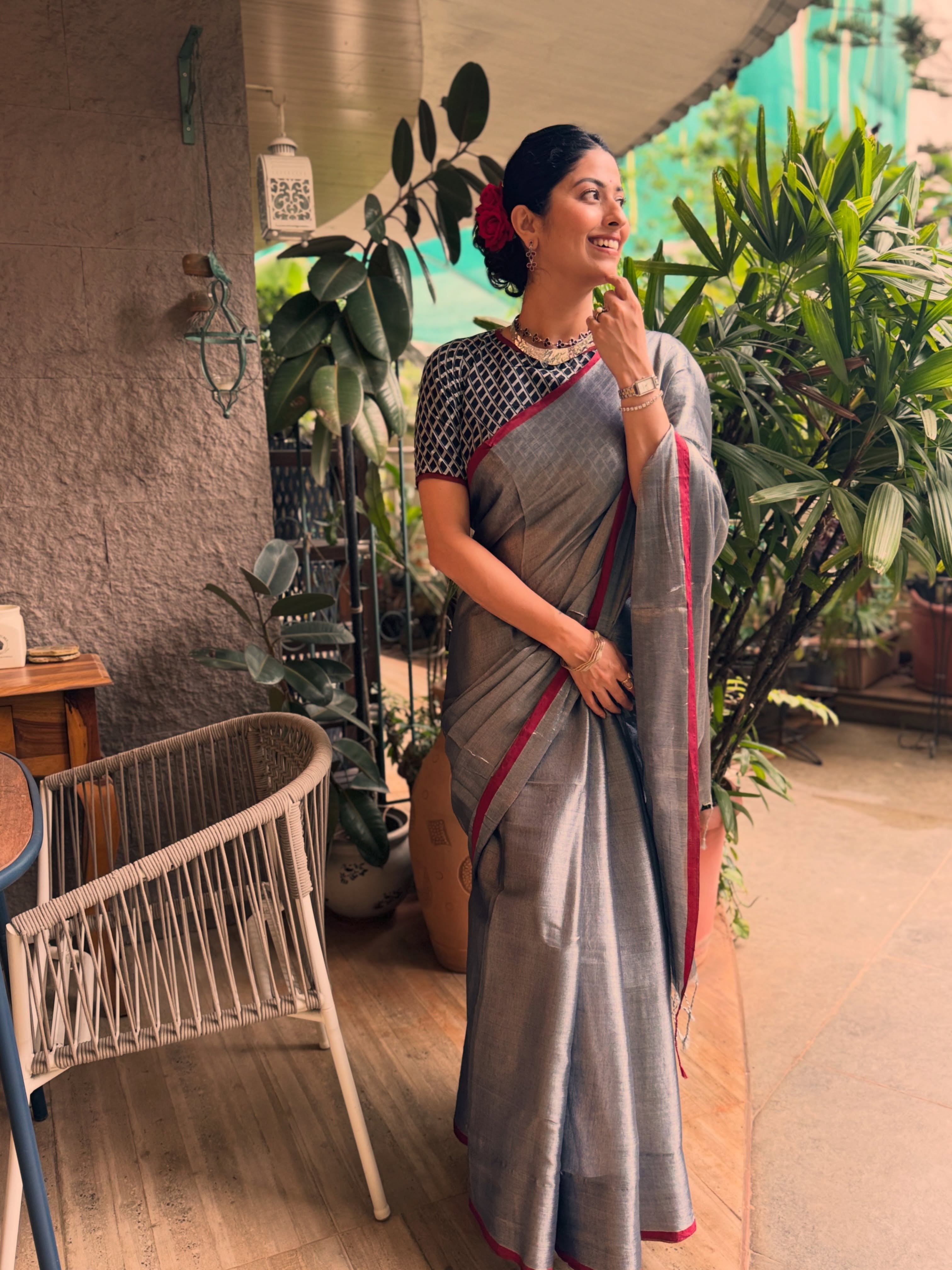 Abhidnya Bhave Grey Saree Look
