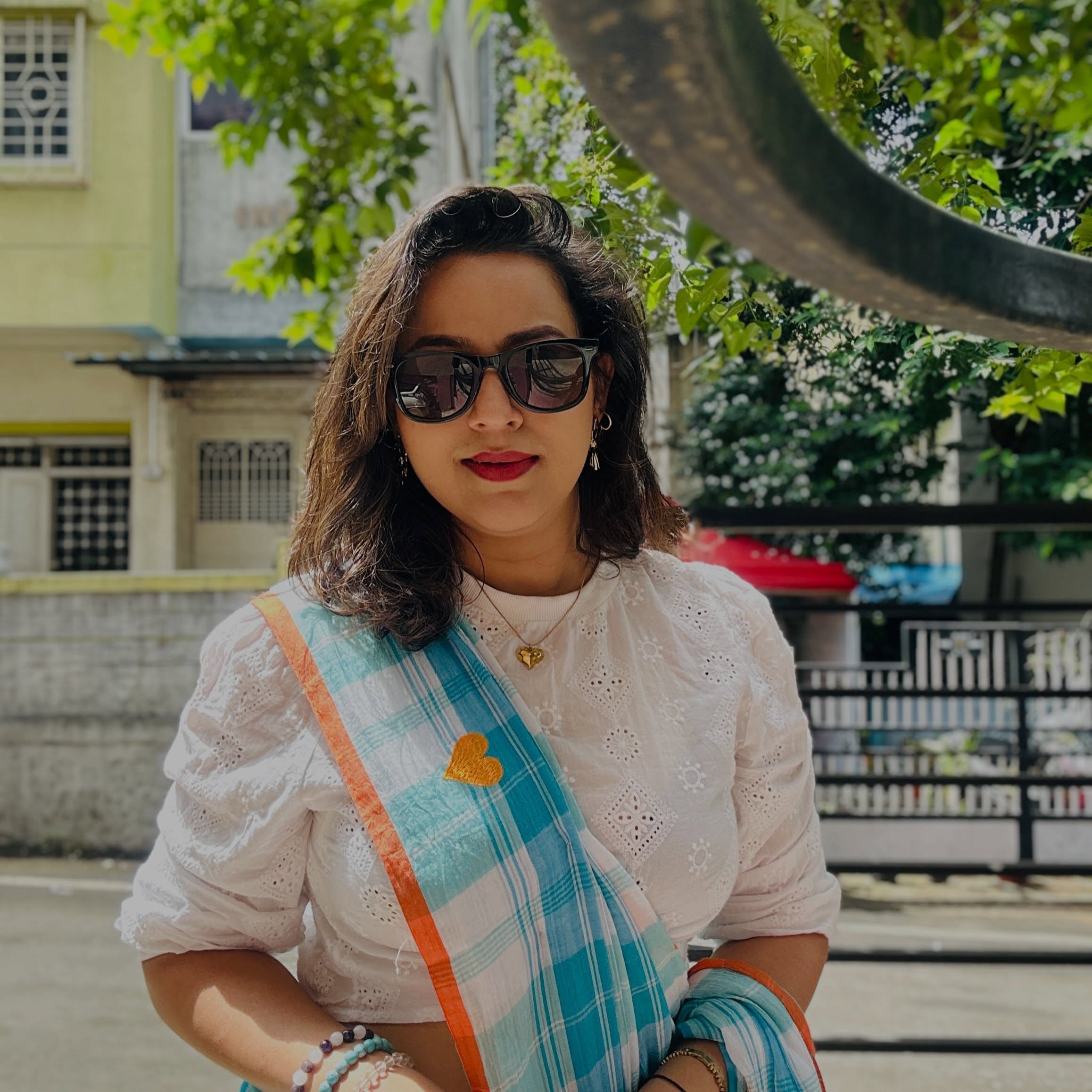 Amruta Bane Sky Blue Checks Saree Look