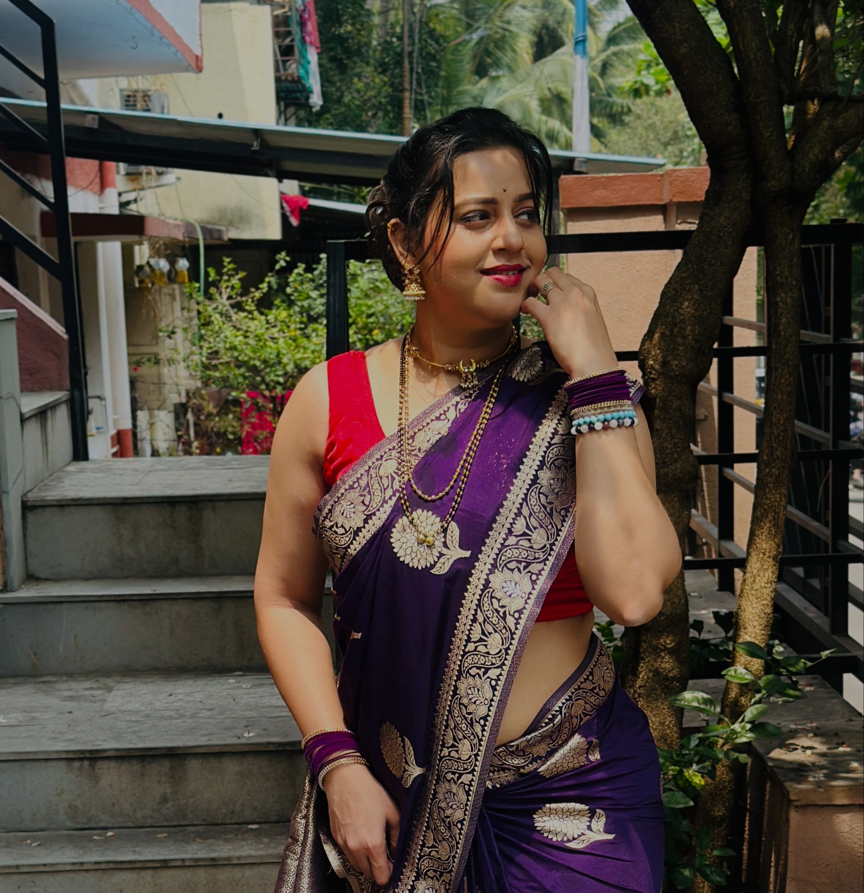 Amrutaa Bane Purple Saree Look