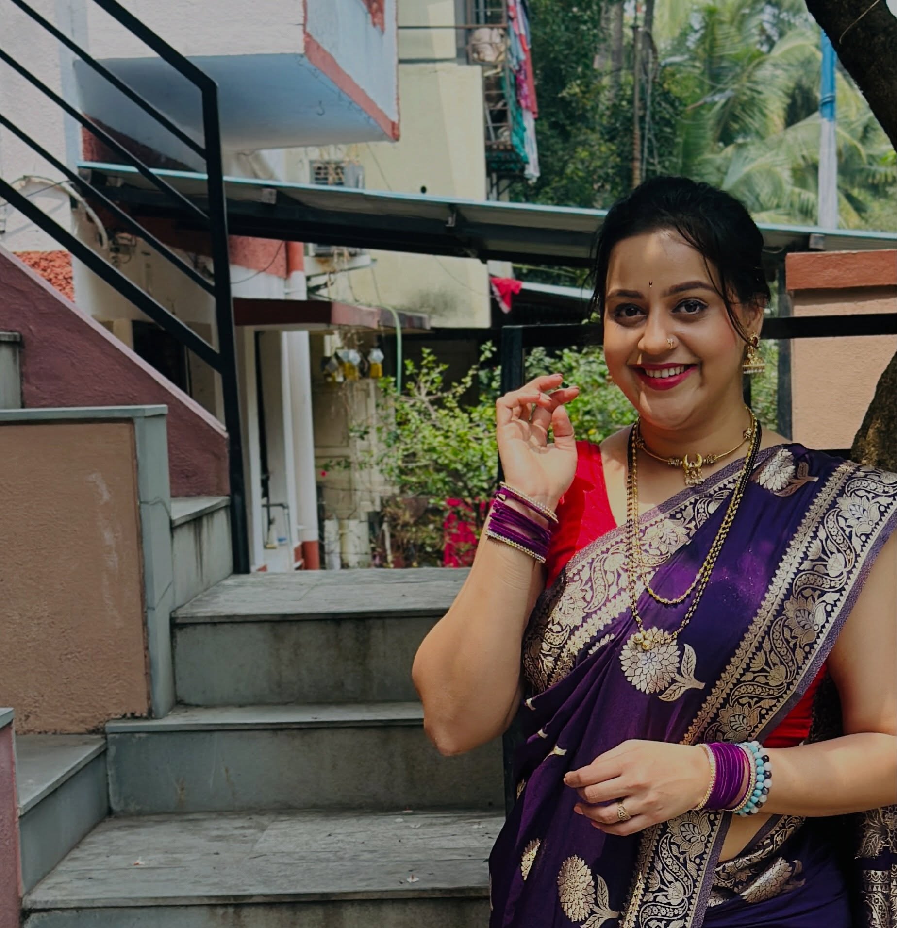 Amrutaa Bane Purple Saree Look