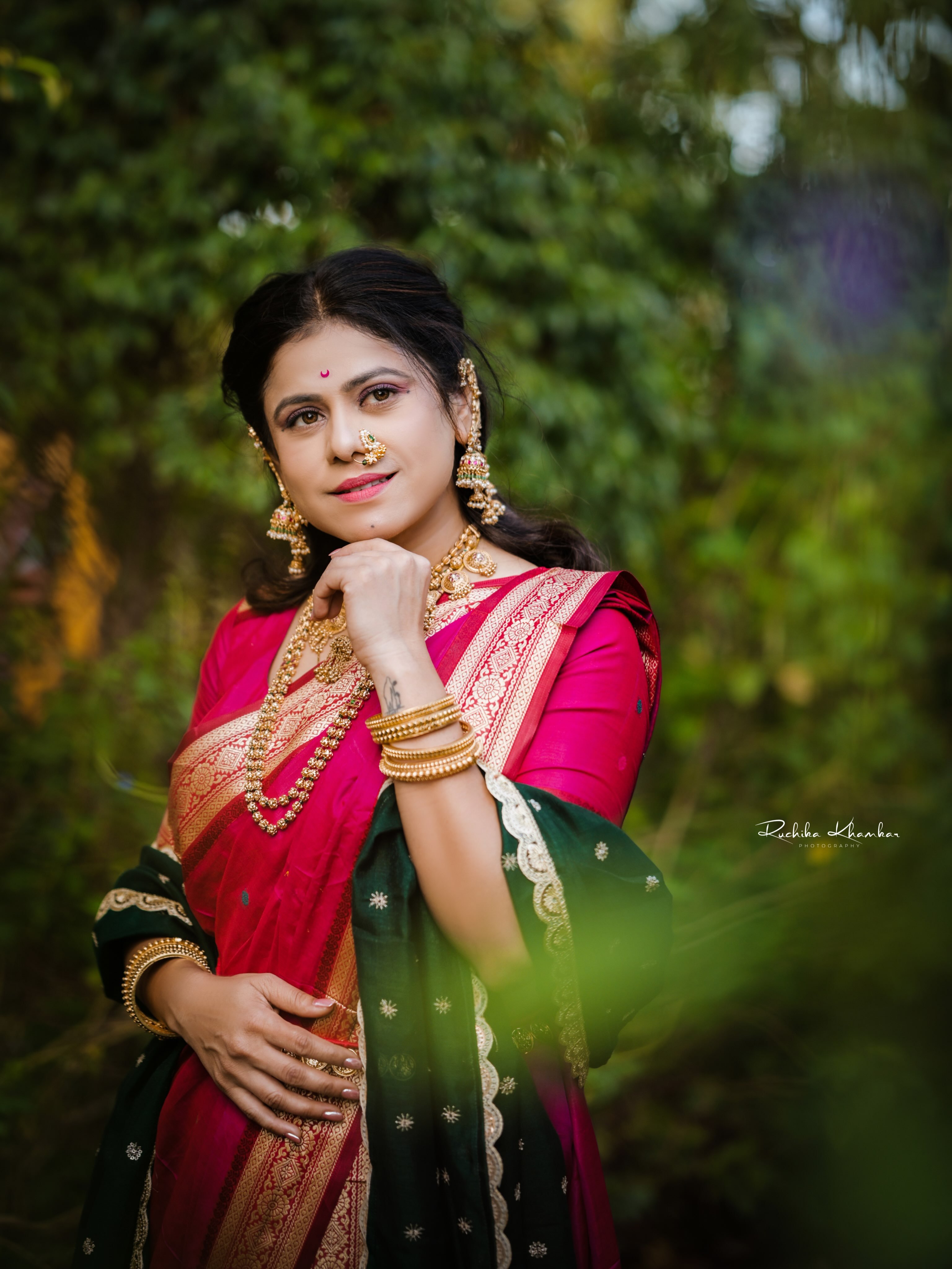 Ashvini Mahangade Green Nauvari Saree Look