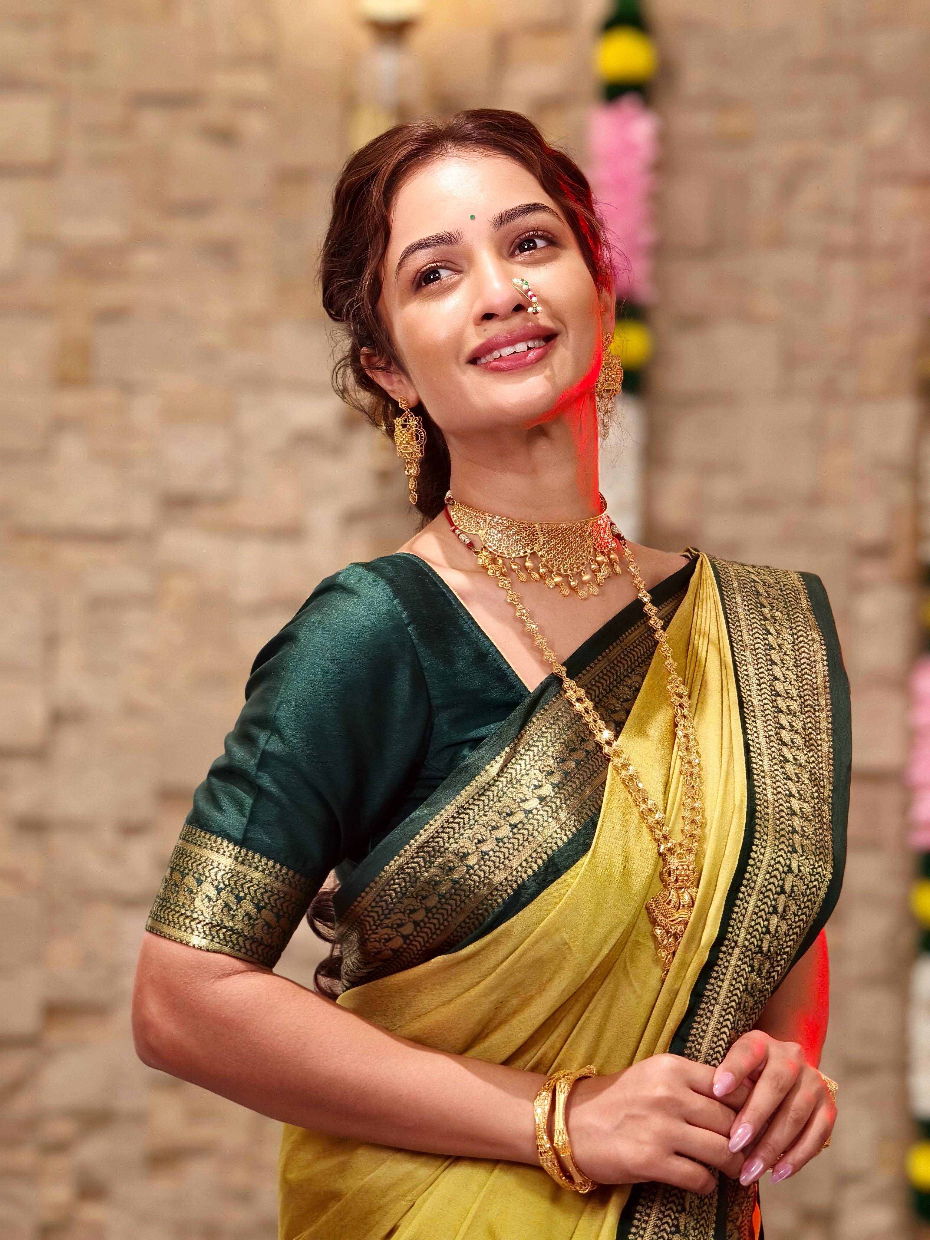 Girija Prabhu Golden Saree Look
