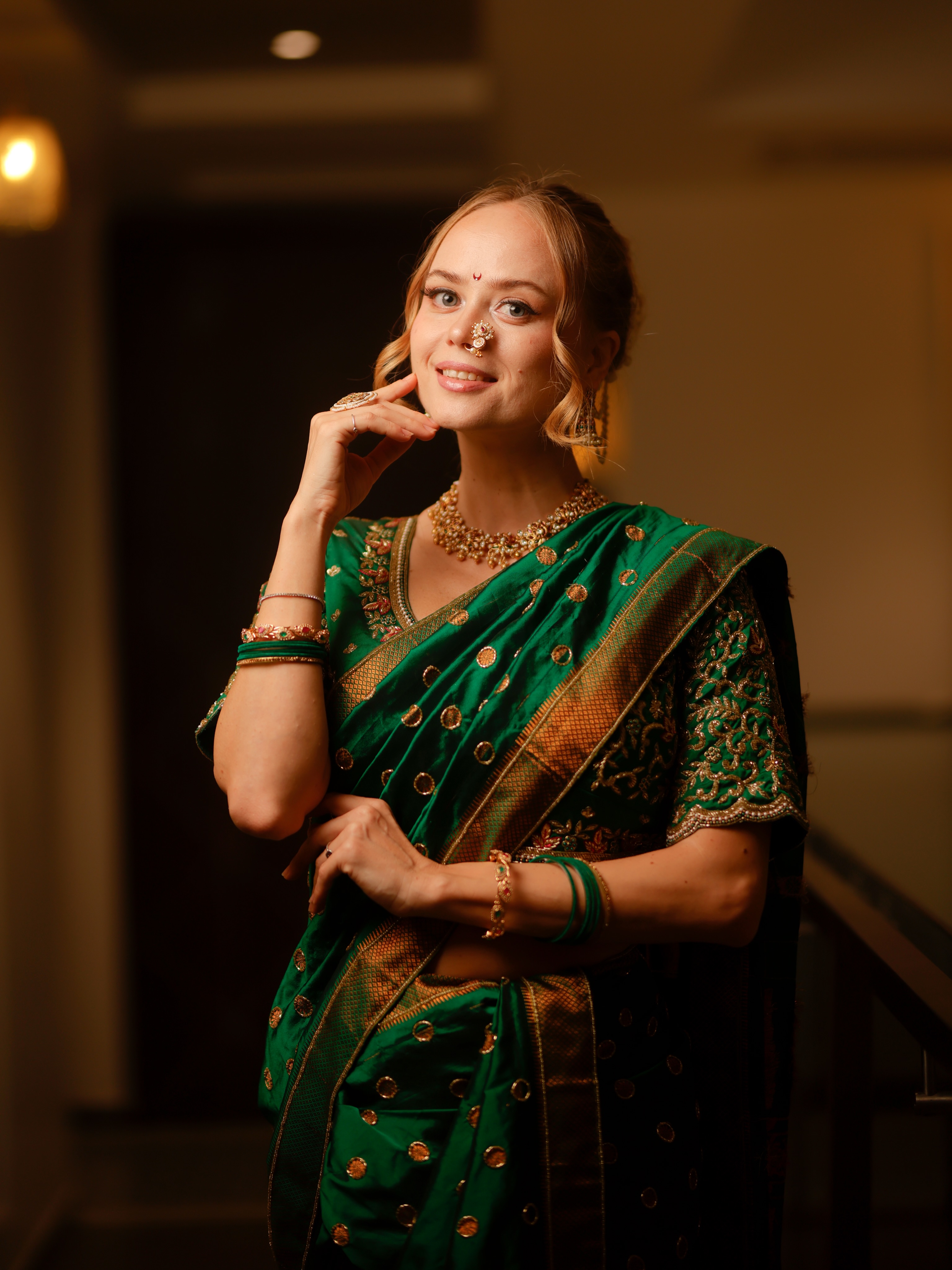 Irina Rudakova Green Nauvari Saree Look