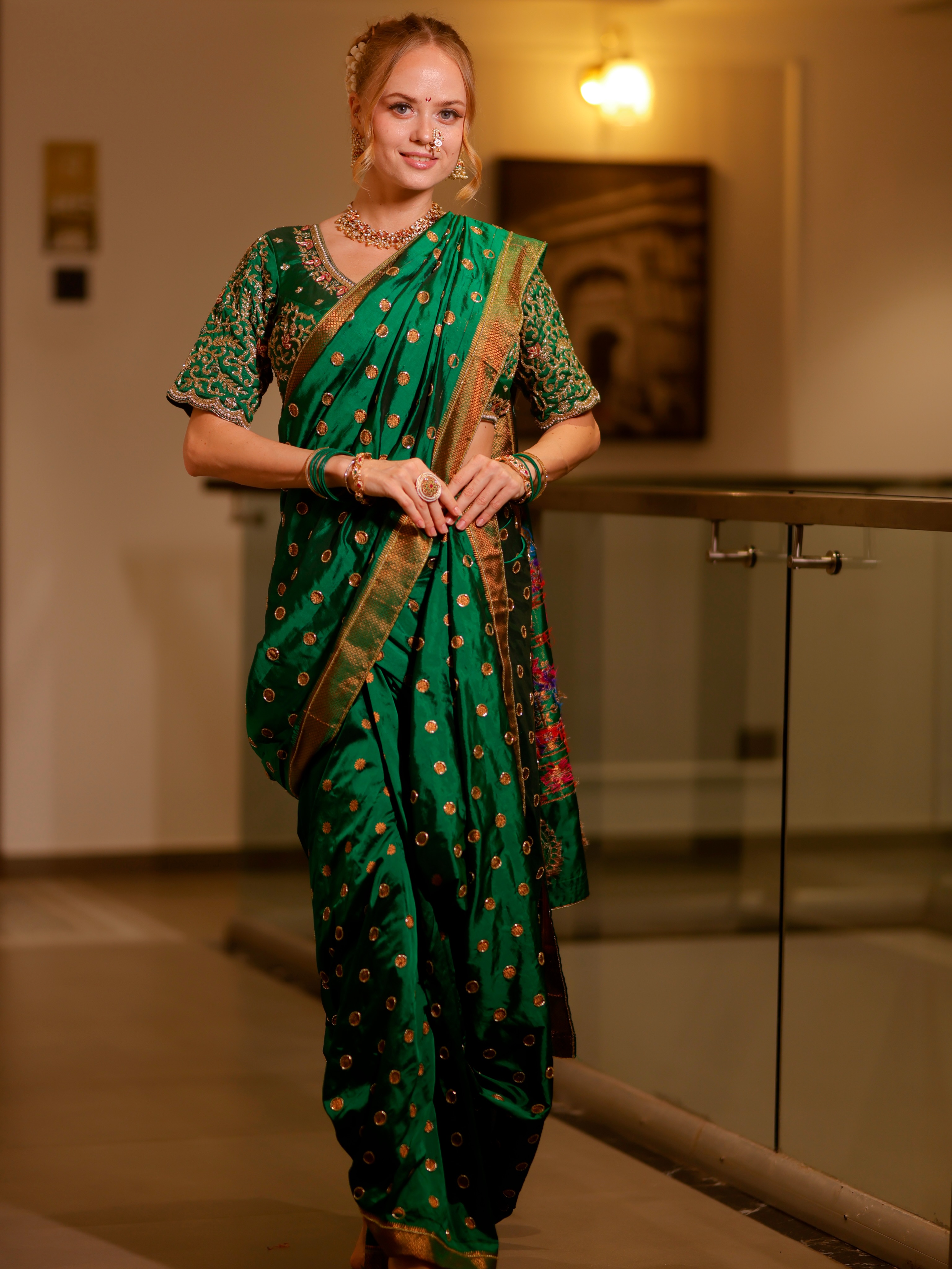 Irina Rudakova Green Nauvari Saree Look