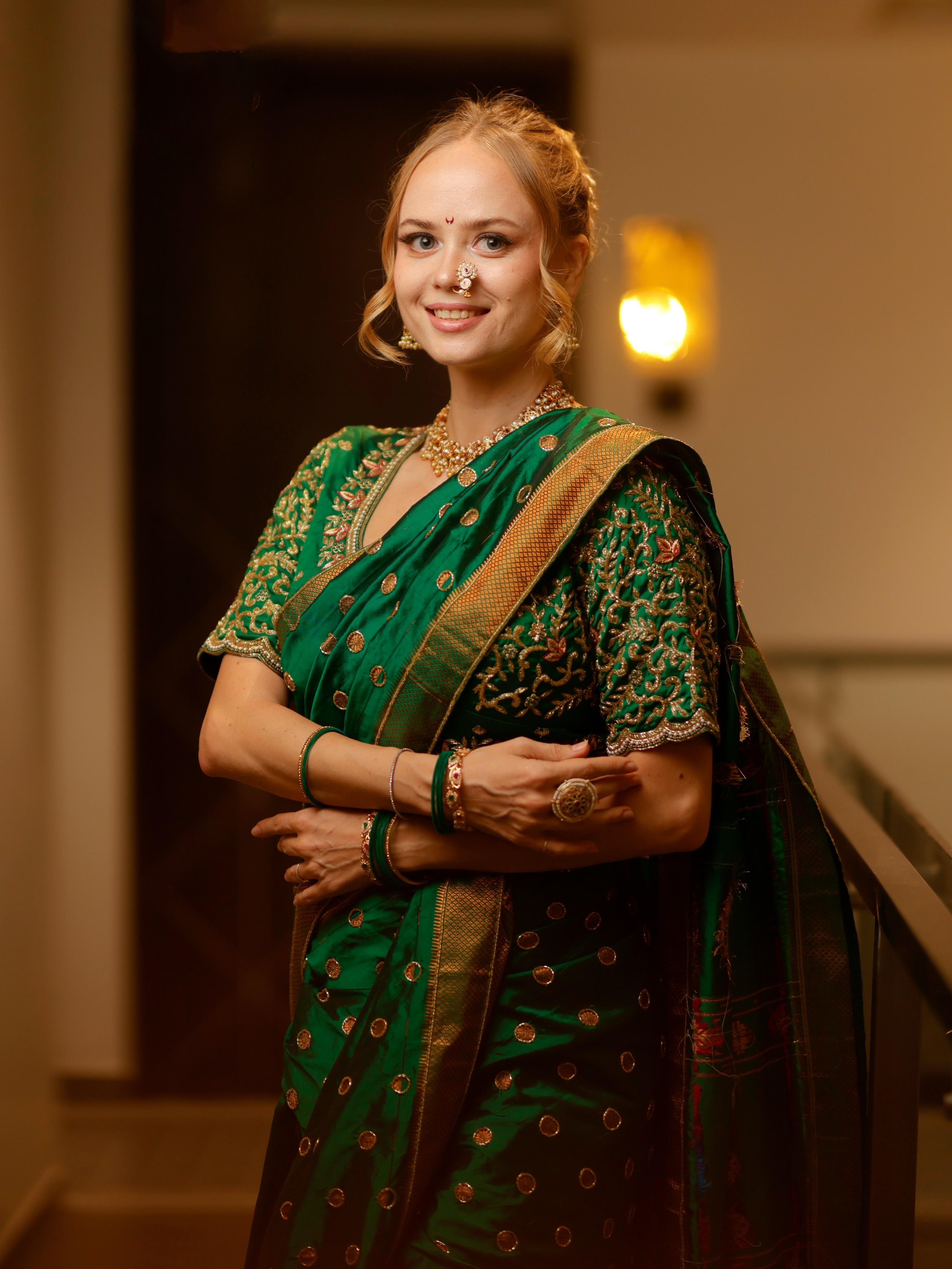 Irina Rudakova Green Nauvari Saree Look