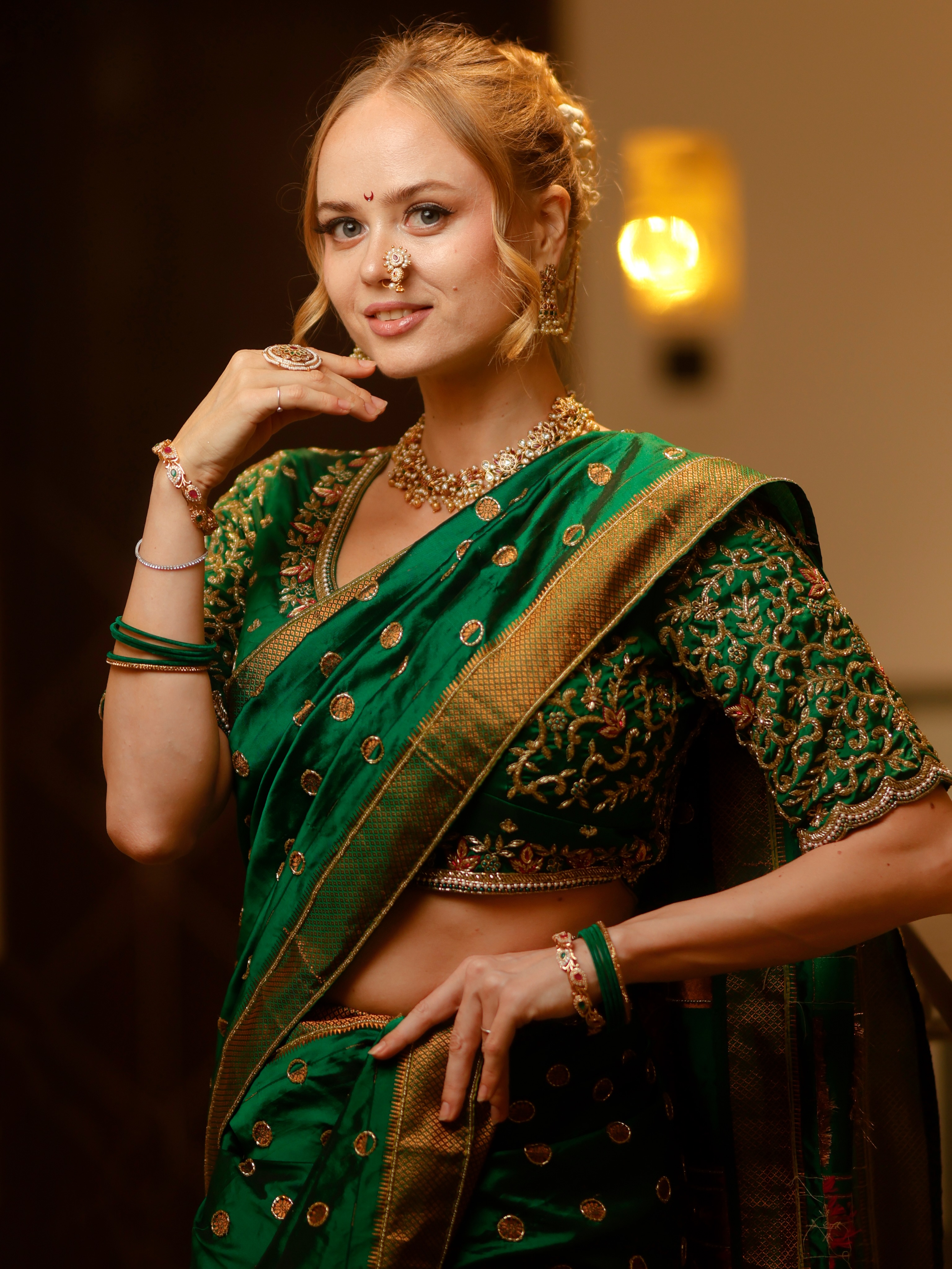 Irina Rudakova Green Nauvari Saree Look