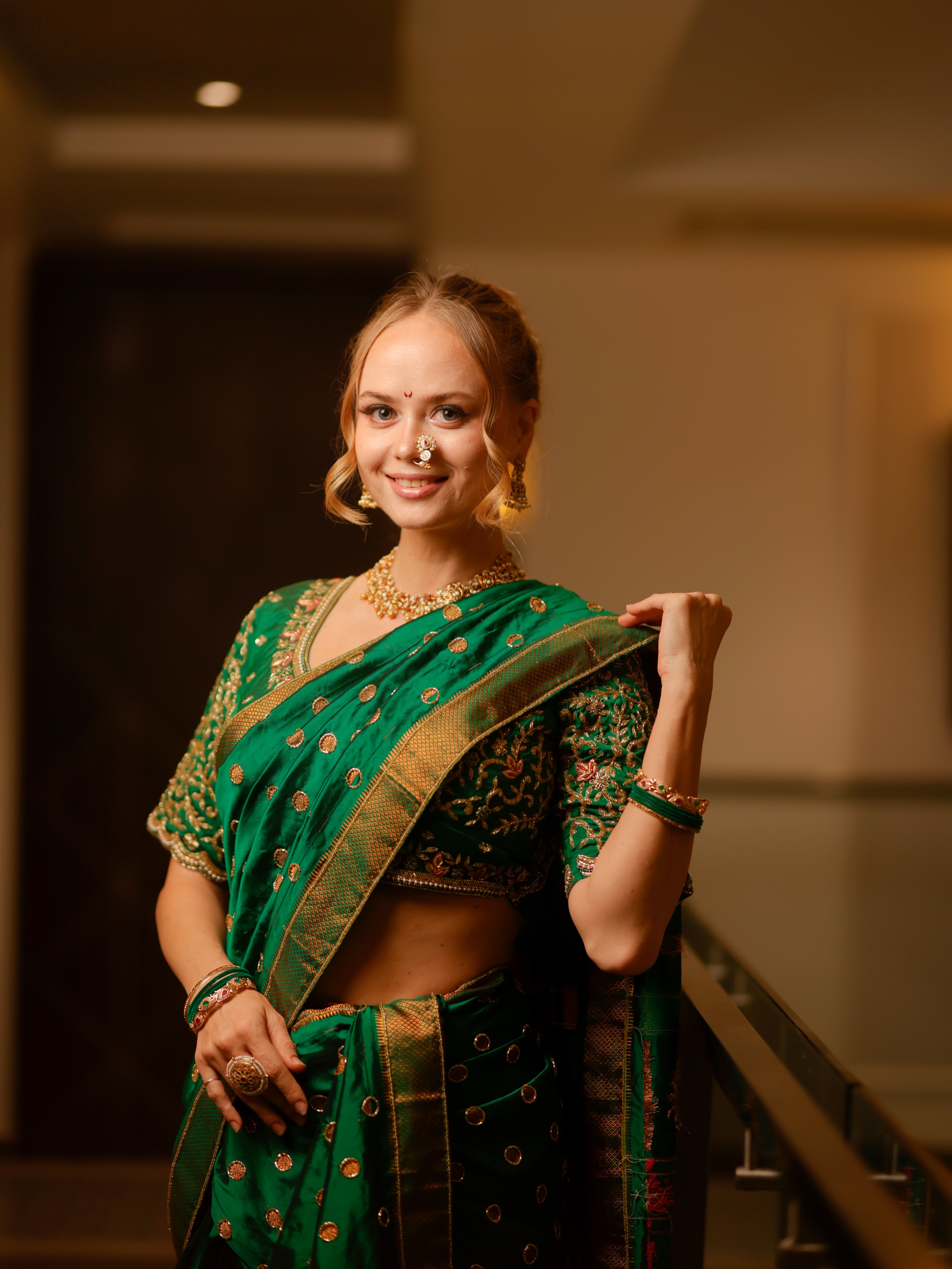 Irina Rudakova Green Nauvari Saree Look