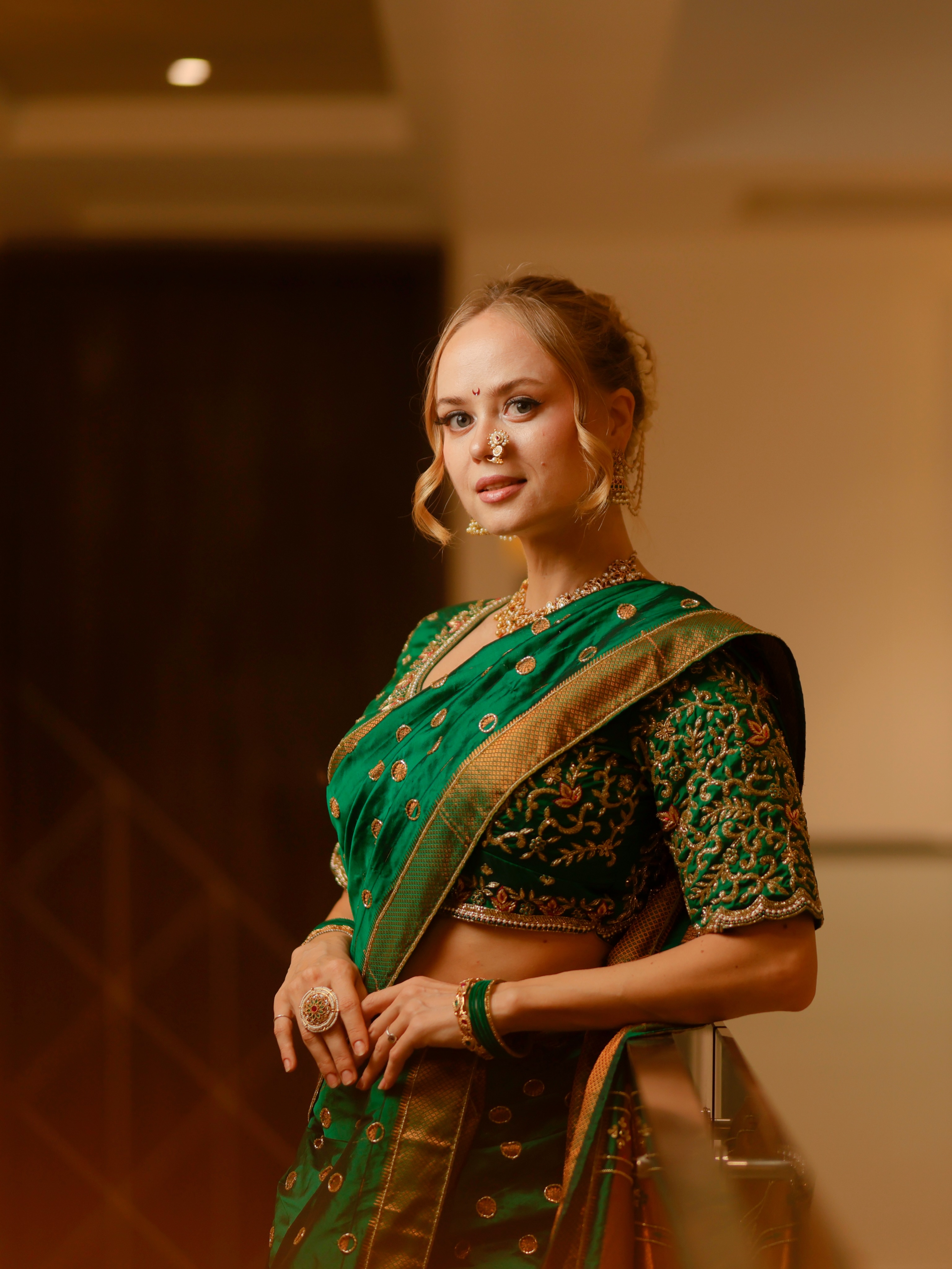 Irina Rudakova Green Nauvari Saree Look