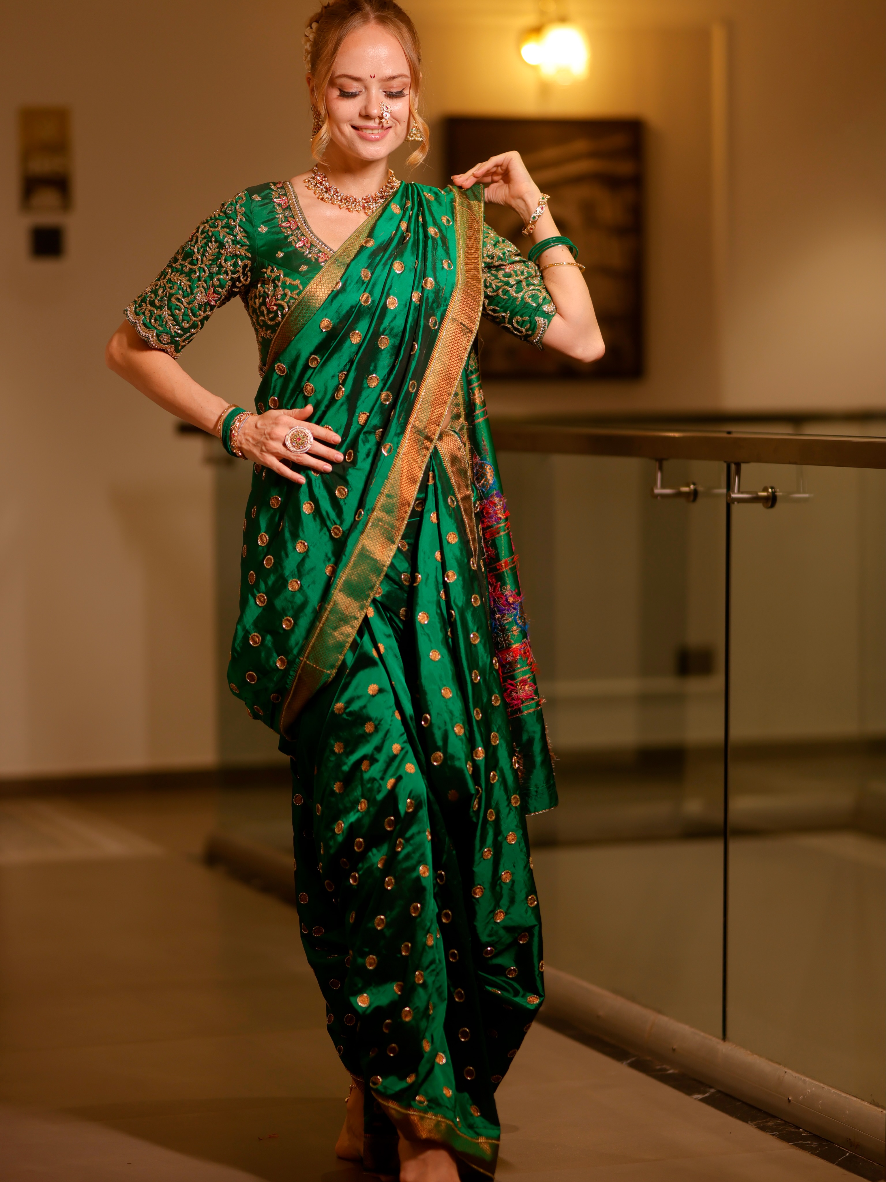 Irina Rudakova Green Nauvari Saree Look