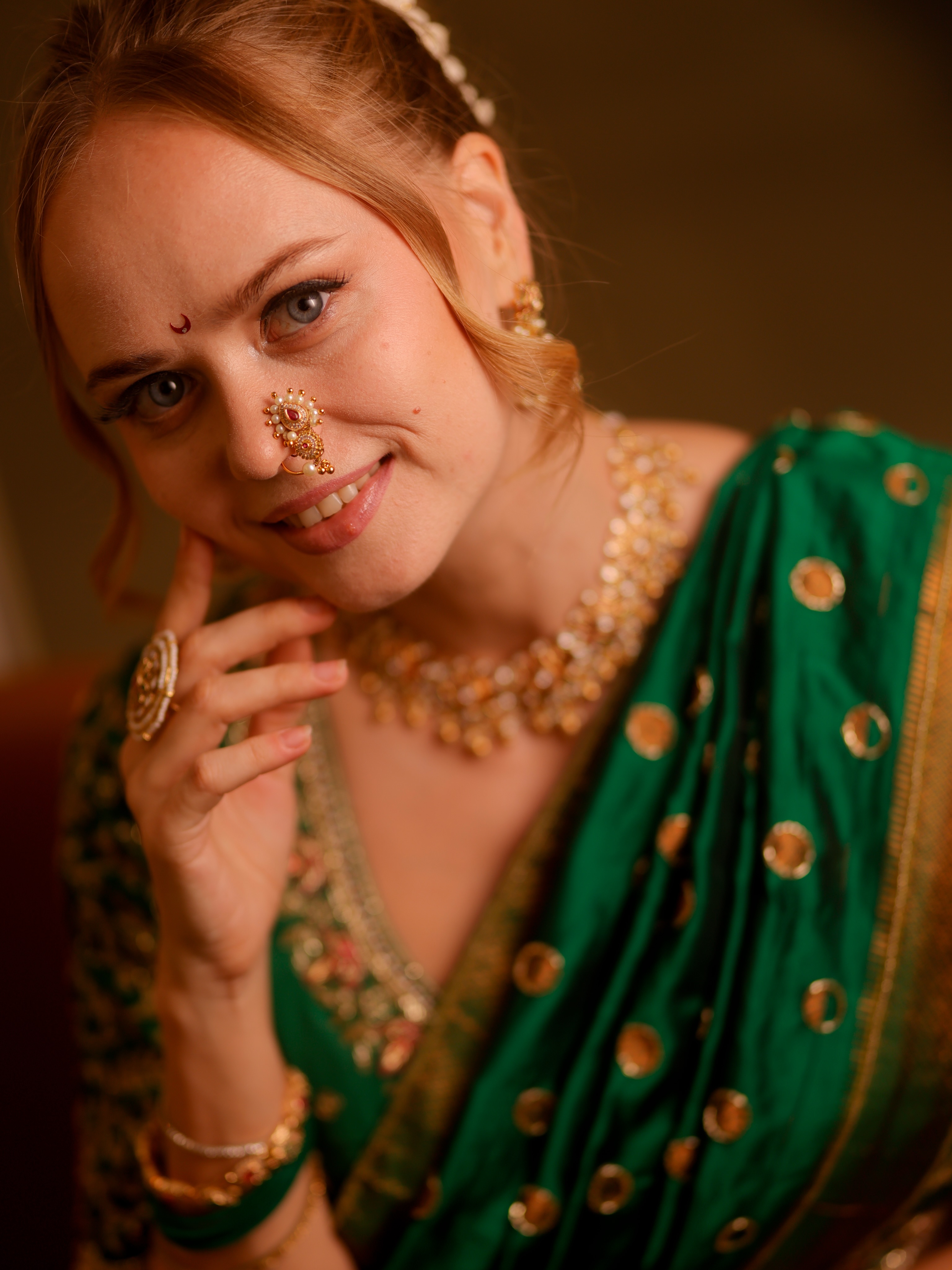 Irina Rudakova Green Nauvari Saree Look